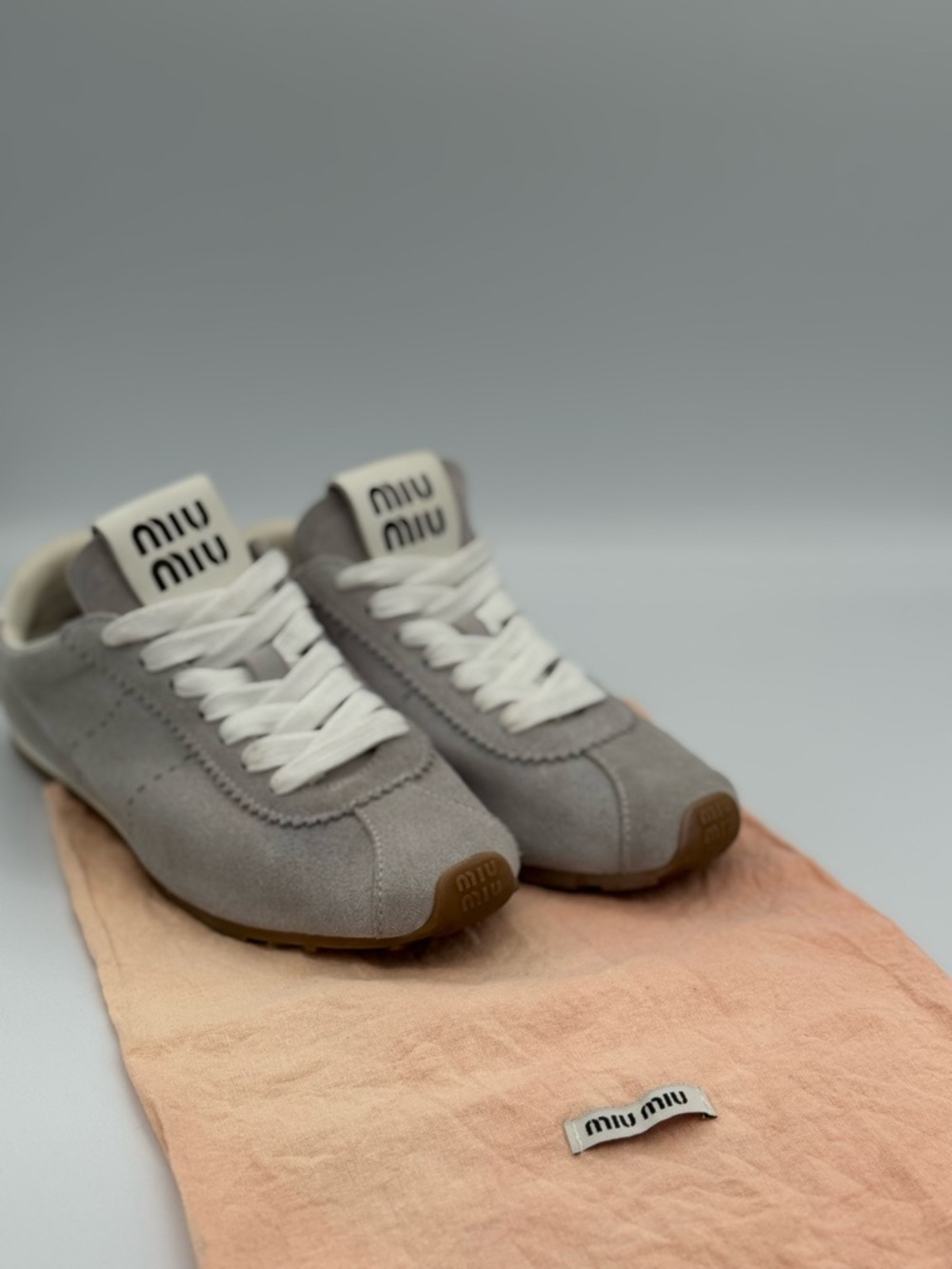 Miu Miu Plume Suede Sneakers size 37 us 7 Low Top Lace Up Logo Trainers Italy